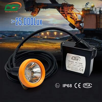 ATEX KL10M 25000Lux IP68 वाटरप्रूफ एलईडी माइनिंग हेडलाइट 10Ah रिचार्जेबल लिथियम आयन बैटरी के साथ